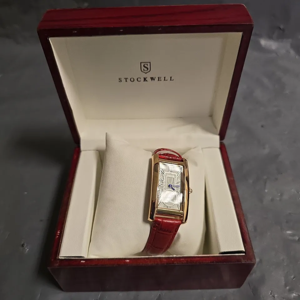 STOCKWELL RECTANGULAR LADIES WATCH WITH RED LEATHER STRAP IN BOX