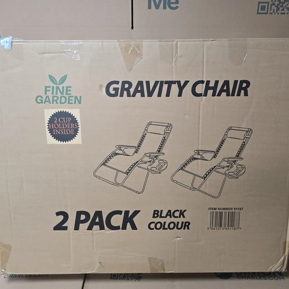 BOXED FINE GARDEN 2 PACK OF GRAVITY CHAIRS IN BLACK