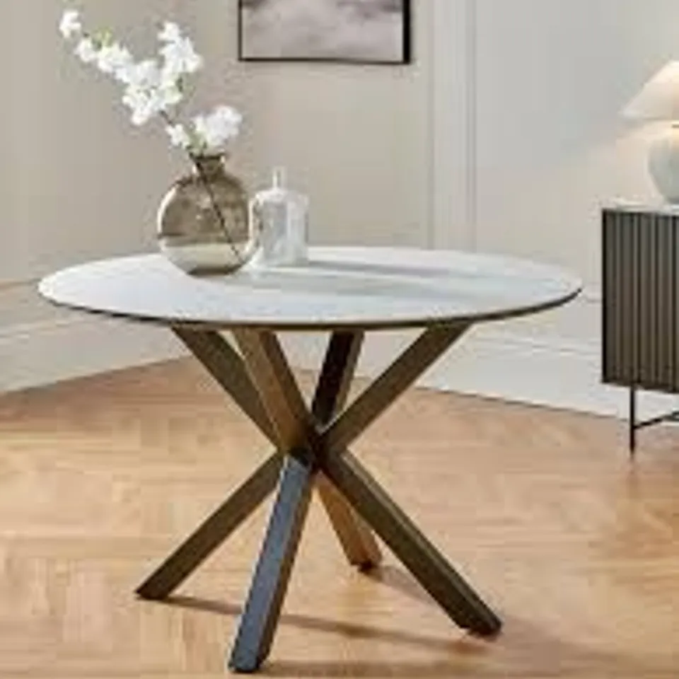 BOXED ARABELLA 120 CM CERAMIC ROUND DINING TABLE - BLACK/WHITE - COLLECTION ONLY