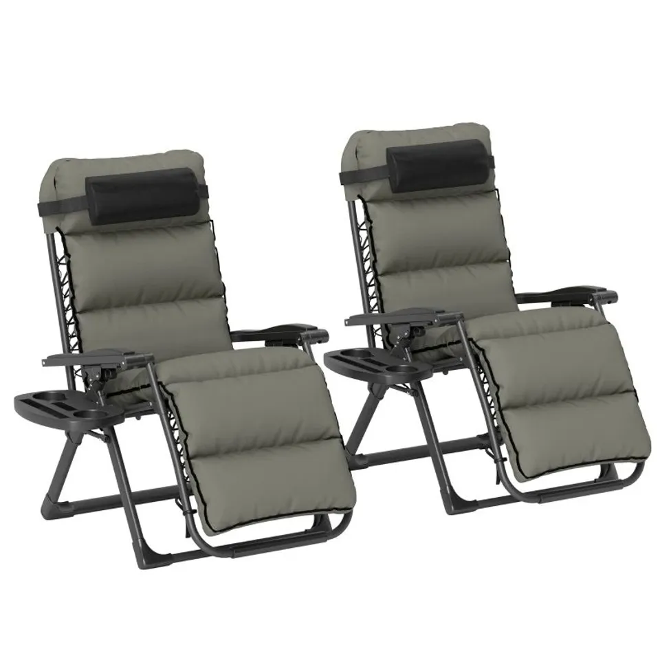 BOXED OUTSUNNY RECLINING SUN LOUNGERS, WITH CUSHION (SET OF 2) - GREY (1 BOX)
