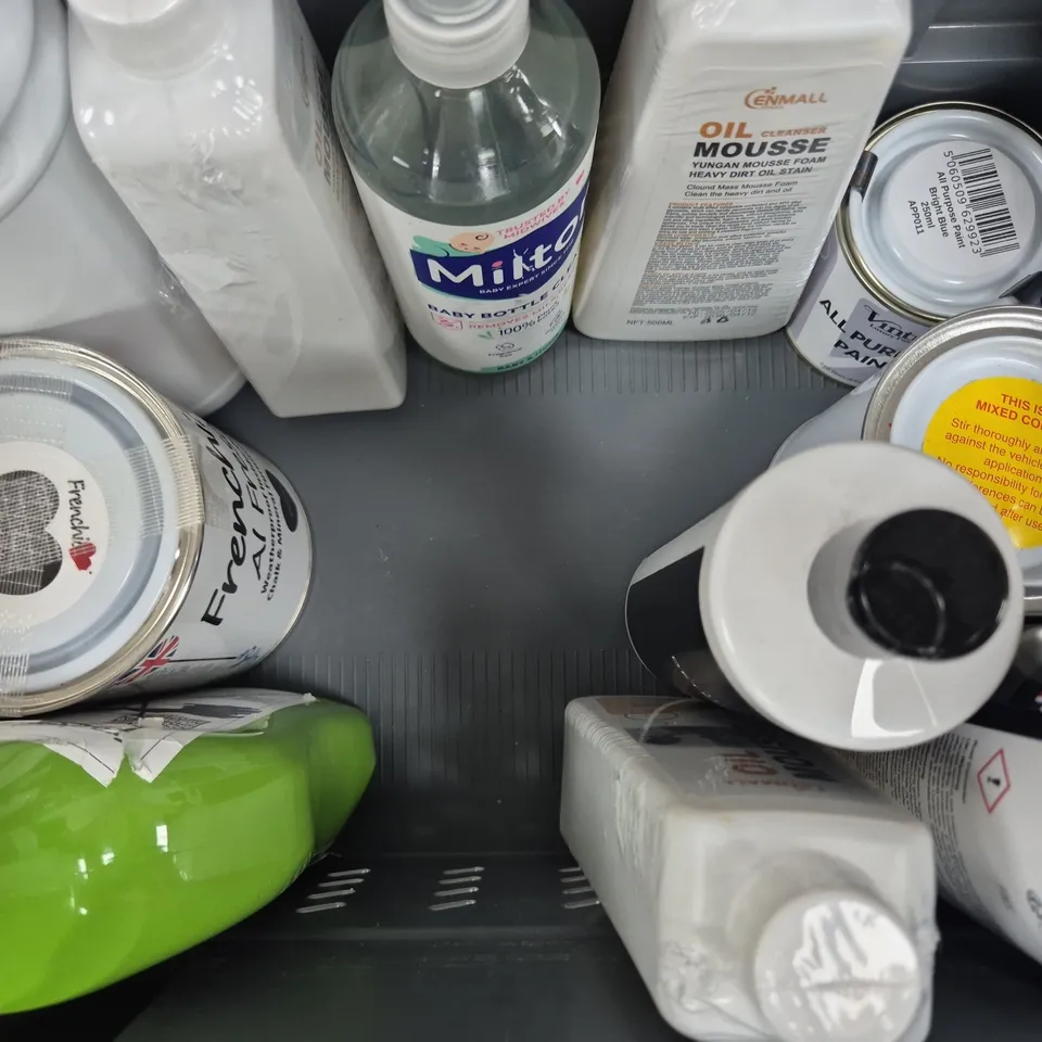 APPROXIMATELY 10 ASSORTED HOUSEHOLD ITEMS TO INCLUDE OIL MOUSSE, WEED KILLER, ETC - COLLECTION ONLY