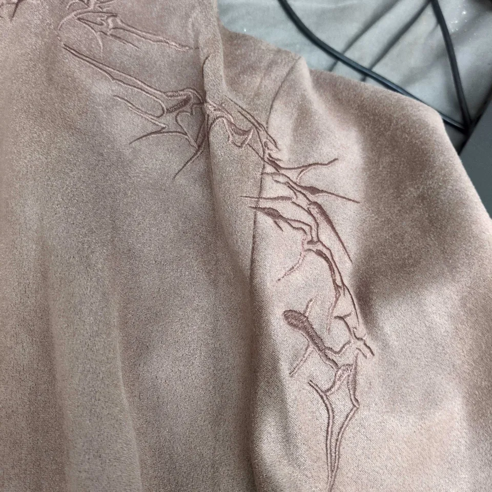BROWN VELVET EMBROIDERED TUNIC SHIRT – SIZE L