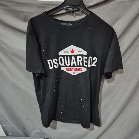 DSQUARED2 T-SHIRT – BLACK CREW NECK WITH BROTHERS LOGO – XL 