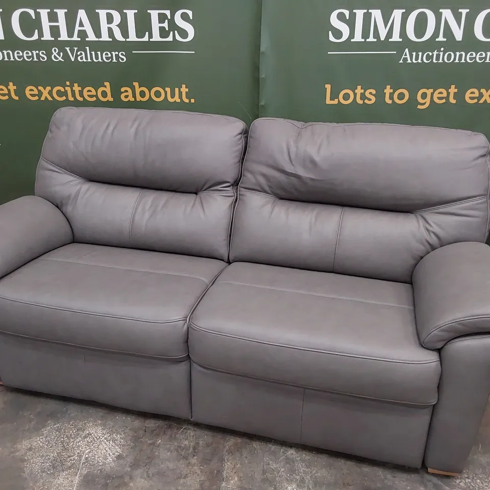 QUALITY BRITISH DESIGNER G PLAN SEATTLE THREE SEATER SOFA CAPRI GREY LEATHER 