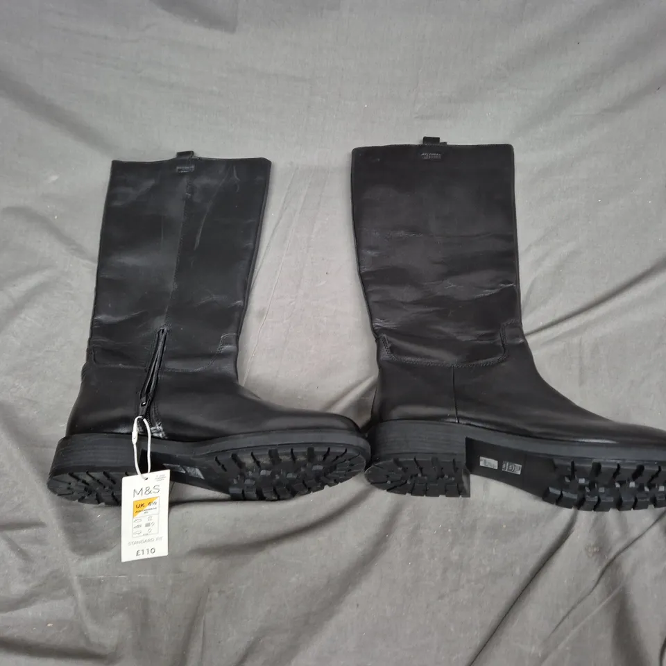 UNBOXED PAIR OF M&S STANDARD FIT LEATHER WORK BLACK KNEE BOOTS SIZE UK 6.5