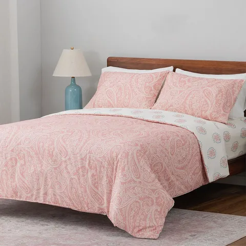 SUPERSOFT BY COZEE HOME PAISLEY FLORAL 4 PIECE DUVET SET ROSE SINGLE