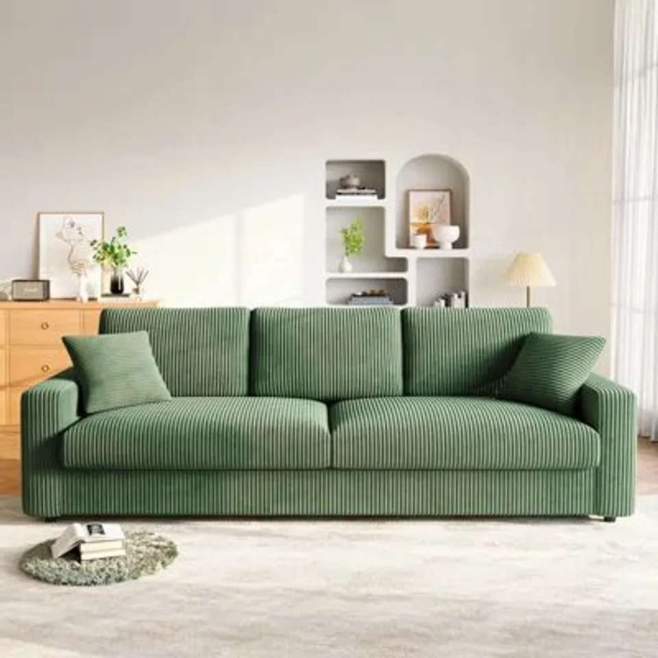 BOXED 4 SEATER CORDUROY SOFA - GREEN (3 BOXES)