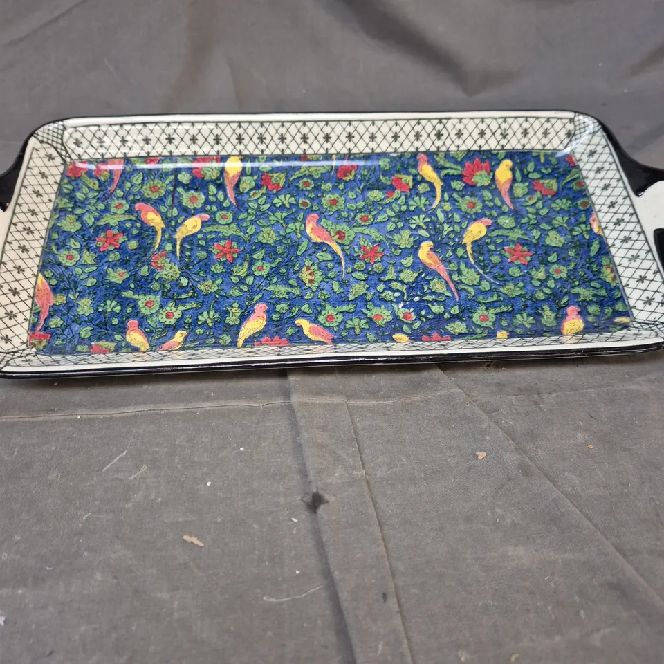 ROYAL DOULTON RECTANGULAR CERAMIC SERVING TRAY WITH BLUE PARROT PATTERN