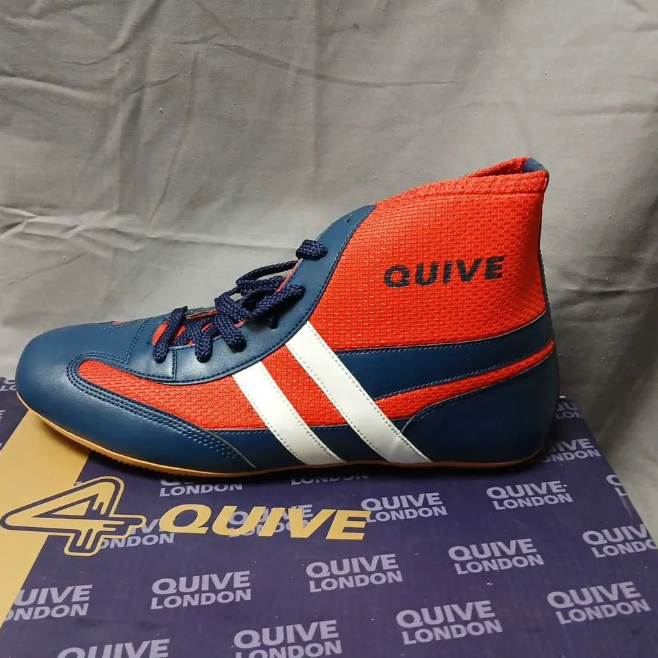 QUIVE LONDON HIGH-TOP TRAINERS, BLUE & ORANGE – UK 8 (EU 42)