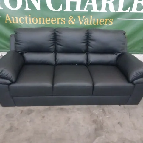 DESIGNER BLACK FAUX LEATHER THREE SEATER SOFA