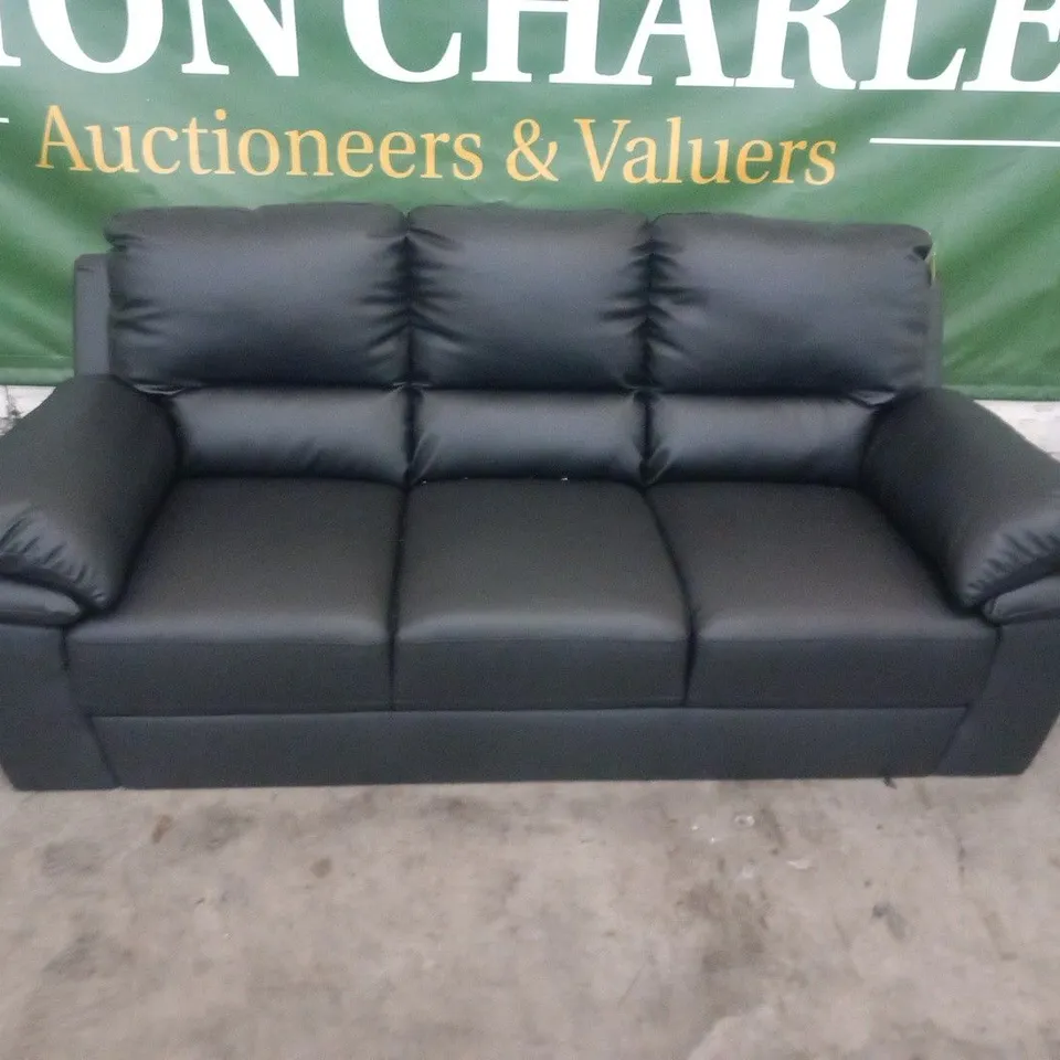 DESIGNER BLACK FAUX LEATHER THREE SEATER SOFA