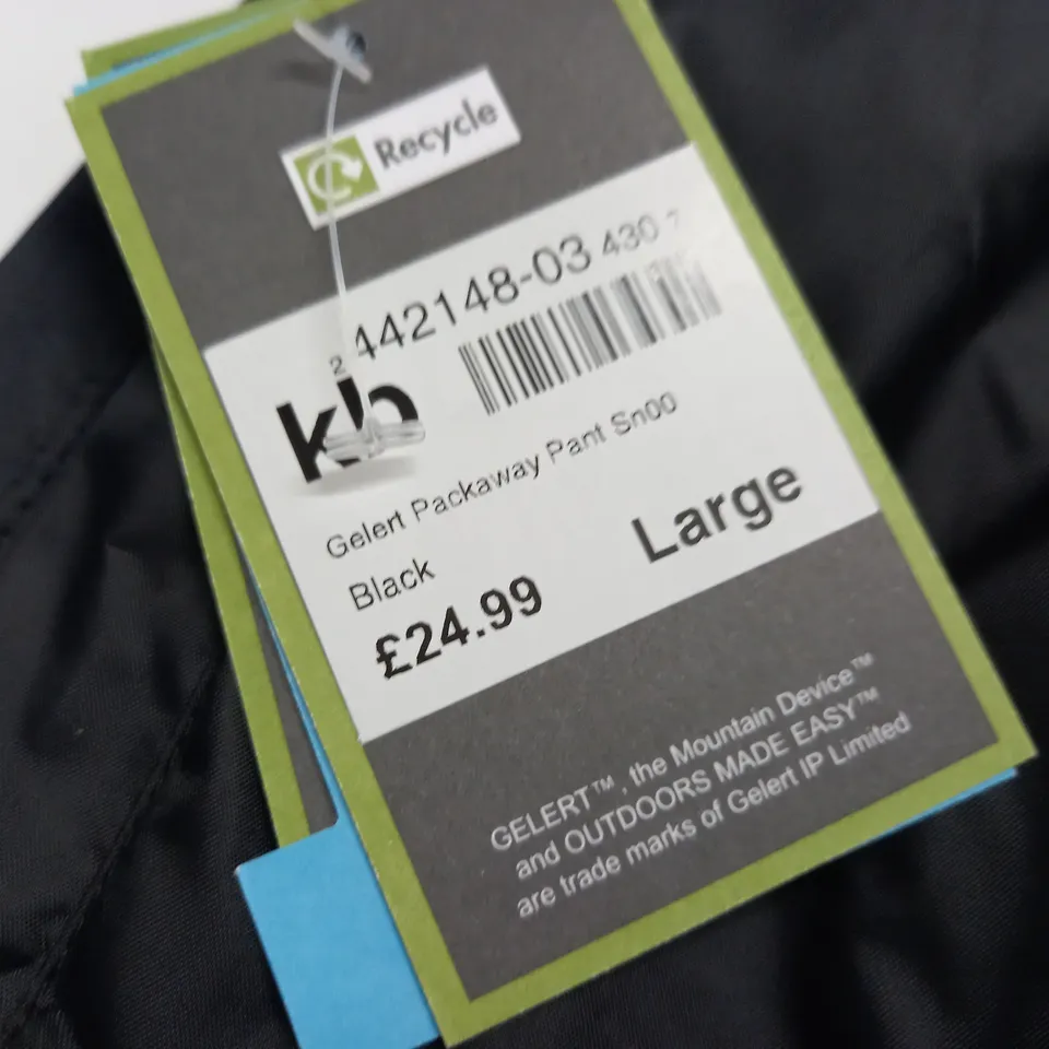 GELERT PACKAWAY PANTS IN BLACK - LARGE