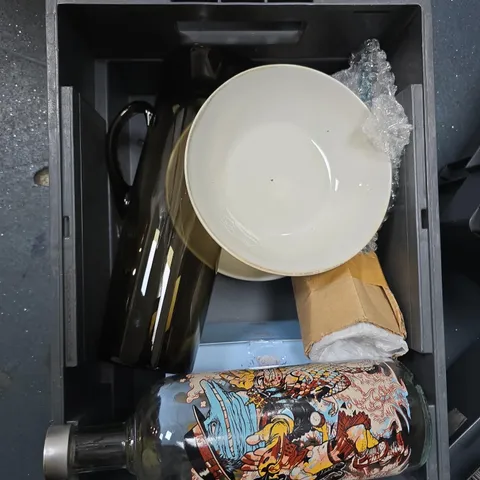 TOTE OF APPROXIMATELY 7 ASSORTED FRAGILE ITEMS TO INCLUDE: FAUX FLOWER WITH POT