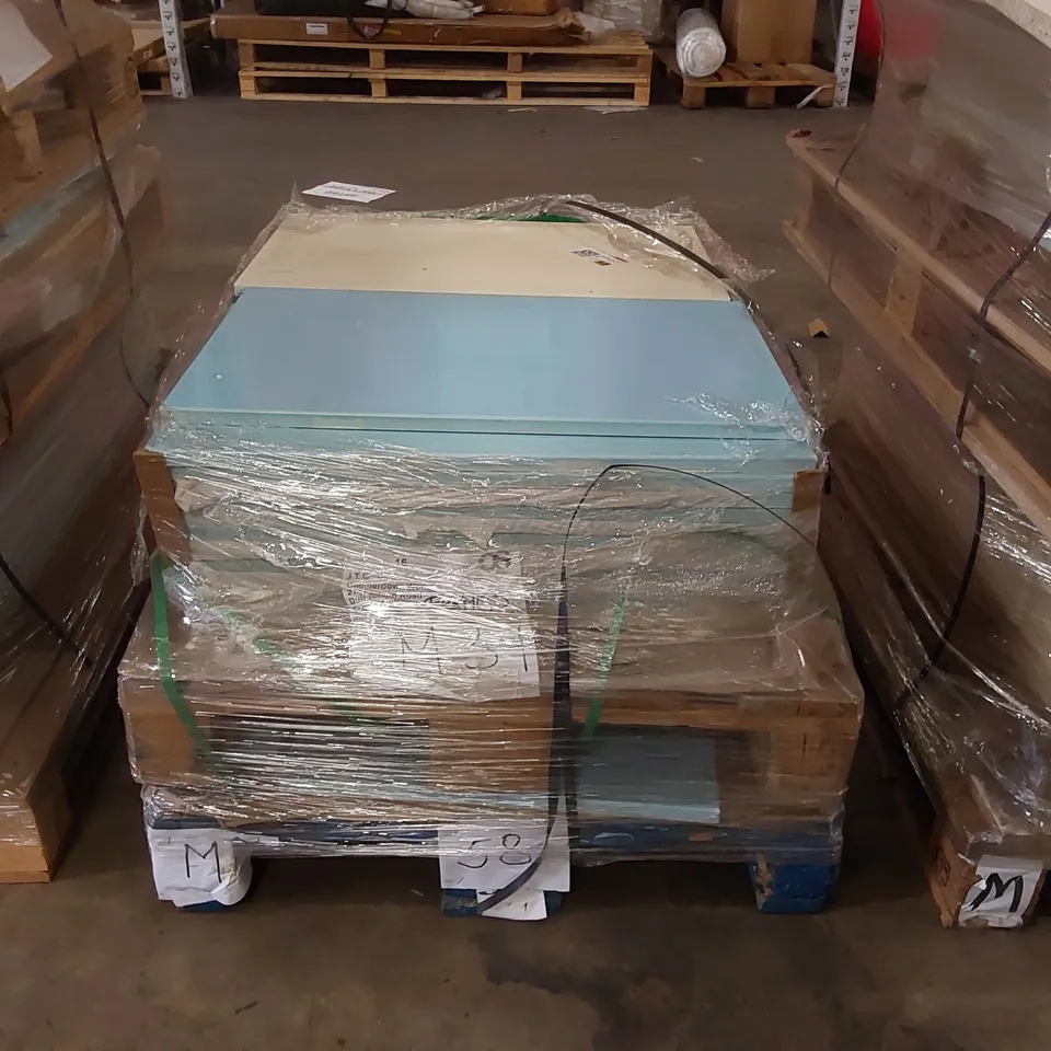 PALLET OF APPROXIMATELY 25 BRAND NEW IVORY CREAM GLOSS KITCHENS/BEDROOM REPLACEMENT CABINET DOOR/DRAWER/END PANELS IN ASSORTED SIZES TO INCLUDE;