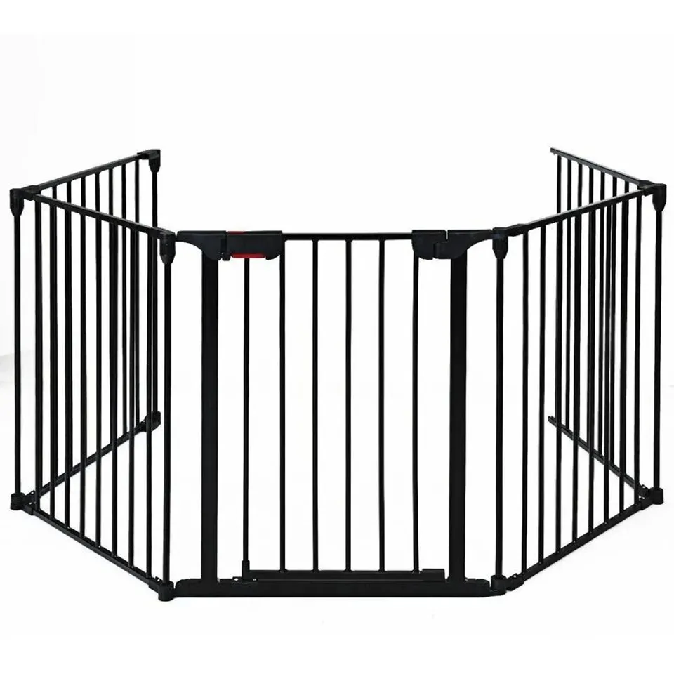 BOXED COSTWAY 5-PANEL METAL BABY PET PLAYPEN HEAVY DUTY FIREPLACE SAFETY FENCE W/LOCKABLE GATE - BLACK