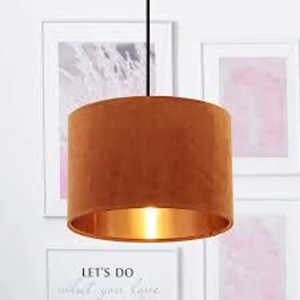 LIGHTING COLLECTION BURNT ORANGE COPPER INNER VELVET DRUM SHADE 50CM