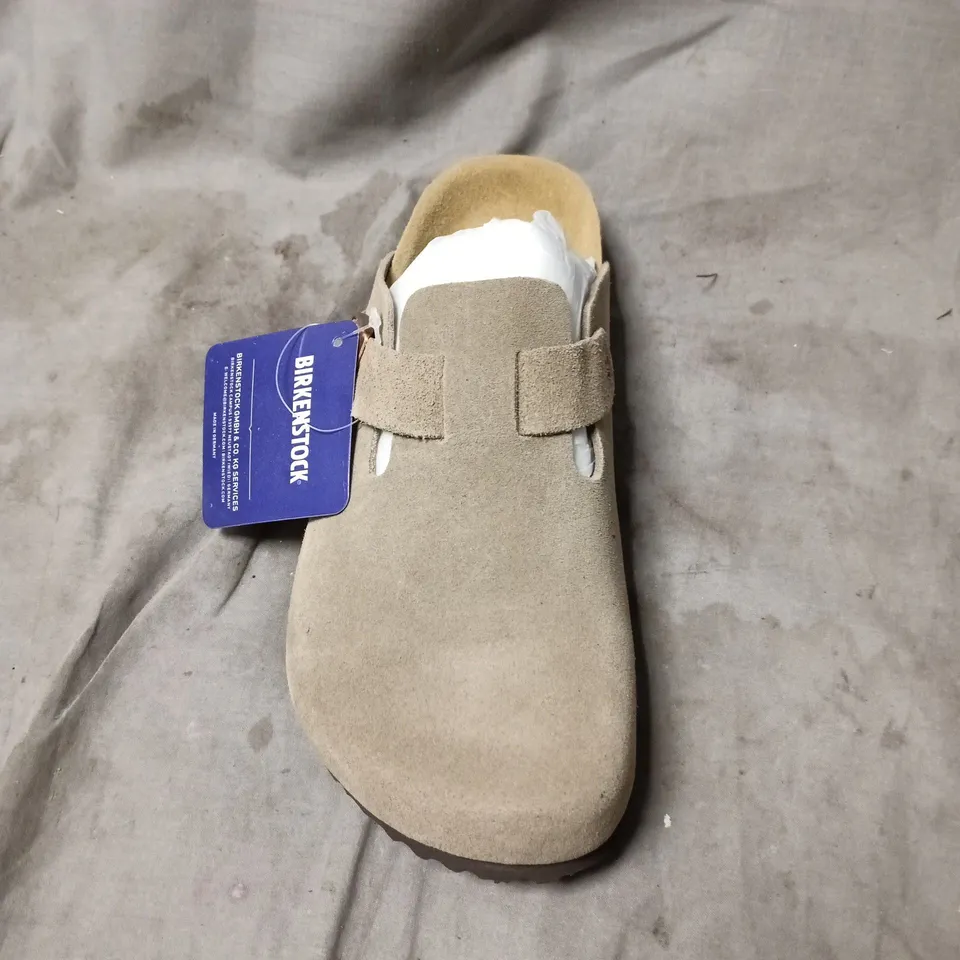 BIRKENSTOCK SOFT FOOTBED SUEDE SANDALS - TAUPE SIZE 36