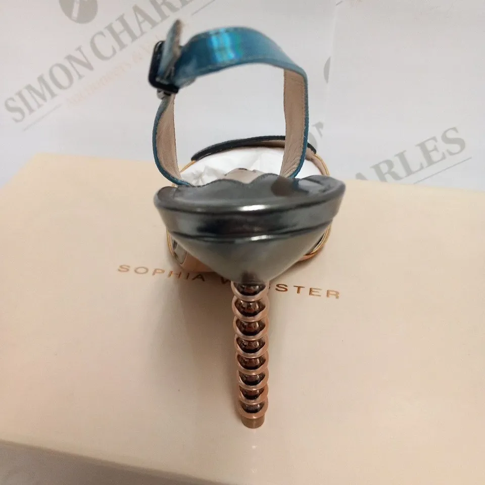 BOXED PAIR OF SOPHIA WEBSTER JUST SAYING SANDAL 100 GUNMETAL SIZE 38