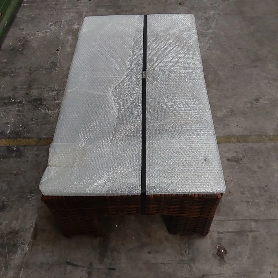 DESIGNER SMALL CHOCOLATE MIX RATTAN COFFEE TABLE WITH GLASS TOP