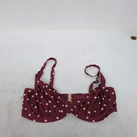 PEEK & BEAU FULLER BUST UNDERWIRED BIKINI TOP - BURGUNDY WITH WHITE POLKA DOTS (UK 34FF)