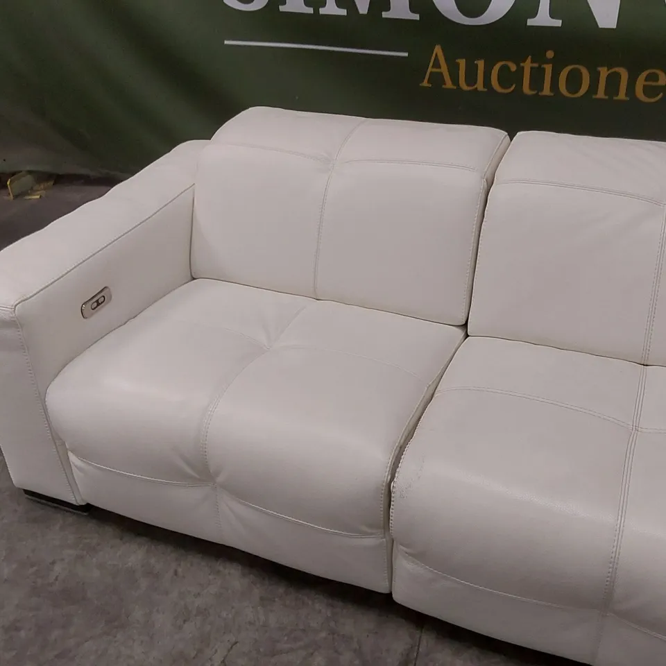 QUALITY DESIGNER ITALIAN MADE SAVVANNE LARGE 4 SEATER ELECTRIC RECLINER LEATHER SOFA - WHITE