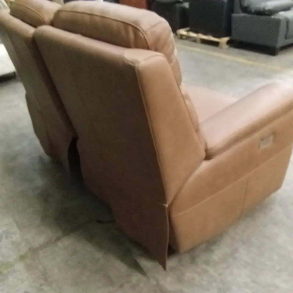 QUALITY DESIGNER SMALL 2 SEATER POWER RECLINER LEATHER SOFA - TAN