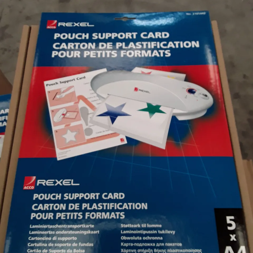 BOX CONTAINING 5 PACKS OF 5 BRAND NEW REXEL A4 POUCH SUPPORT CARDS