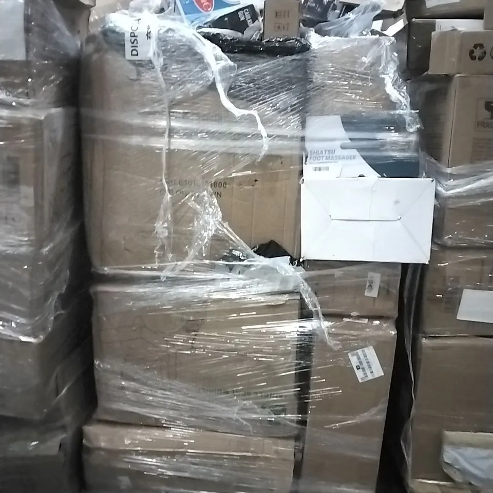 PALLET OF ELECTRICAL ITEMS AND HOUSEHOLD GOODS TO INCLUDE;SHIATSU FOOT  MASSAGER,PHONE CASS HEAT PRESS,SINGLE SEAT MODULE