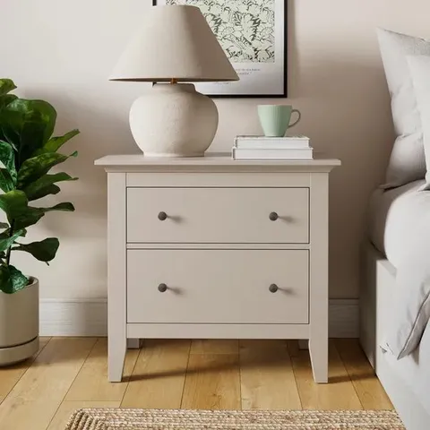 BOXED LYNTON 2 DRAWER WIDE BEDSIDE TABLE - NATURAL (1 BOX)