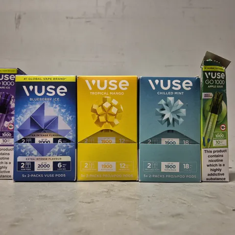 APPROXIMATELY 20 ASSORTED E-CIGARETTE PRODUCTS TO INCLUDE - VUSE POD PACK , VUSE GO 1000