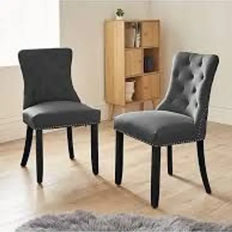 WARWICK VELVET PAIR OF STANDARD DINING CHAIRS - CHARCOAL/BLACK - COLLECTION ONLY