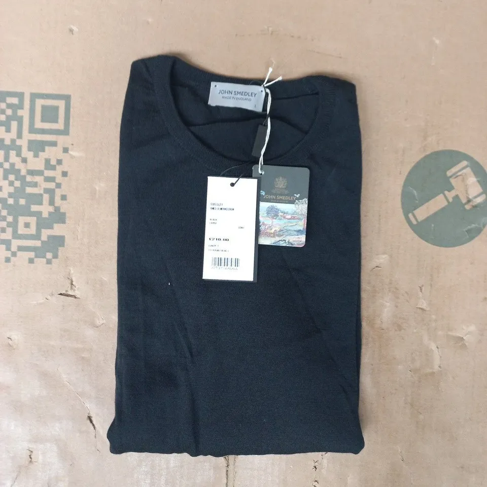 JOHN SMEDLEY LONG SLEEVE MERINO CREW NECK TOP IN BLACK SIZE LARGE