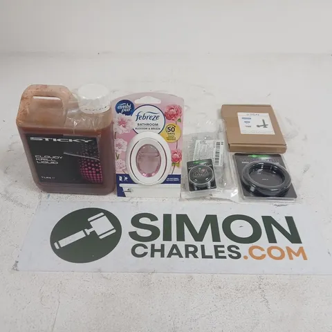 APPROXIMATELY 15 ASSORTED HOUSEHOLD PRODUCTS TO INCLUDE SCREWS , SUPER HEAVY TUNGSTEN RING TUBE AND FEBREZE 