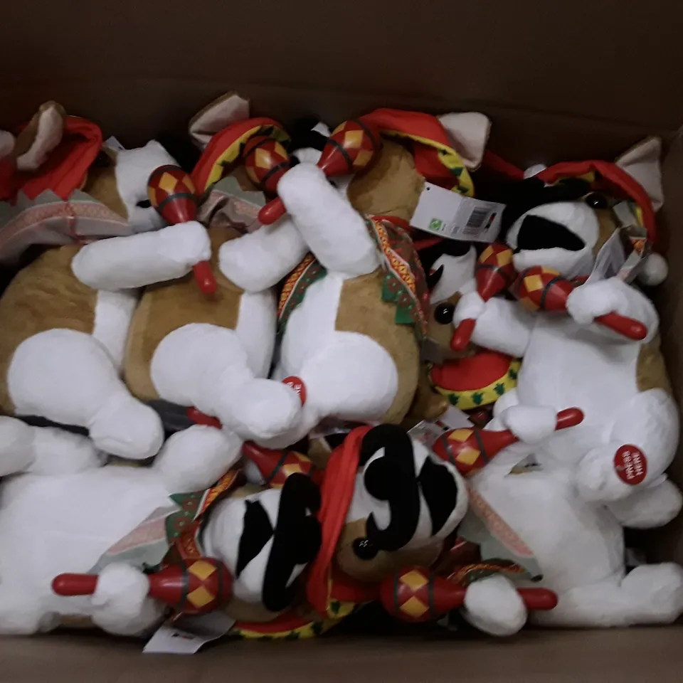 BOX CONTAINING APPROXIMATELY 18 BRAND NEW ANIMATED DOG PLAYING MACARENAS