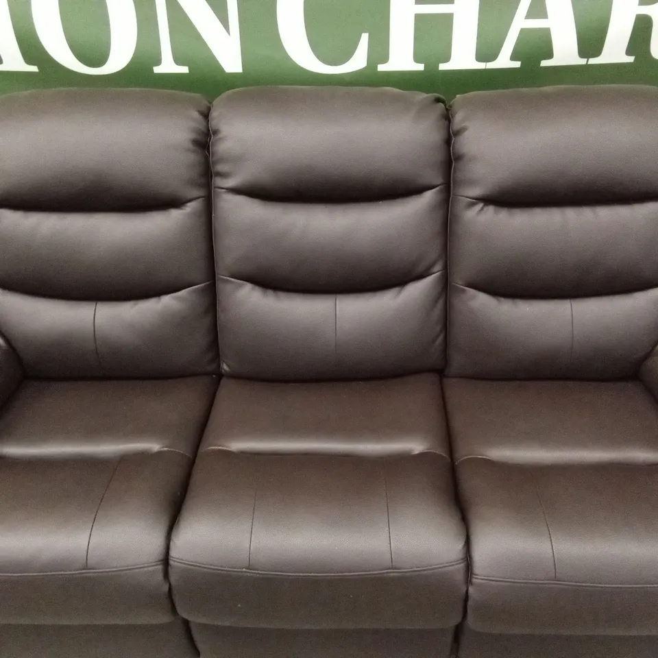 ROTHBURY LUXURY FAUX LEATHER HIGH BACK  3 SEATER MANUAL RECLINER SOFA - CHOCOLATE RRP £729