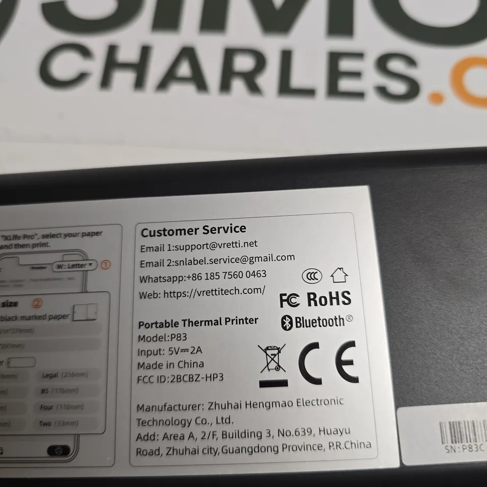 VRETTITECH PORTABLE THERMAL PRINTER – MODEL P83 