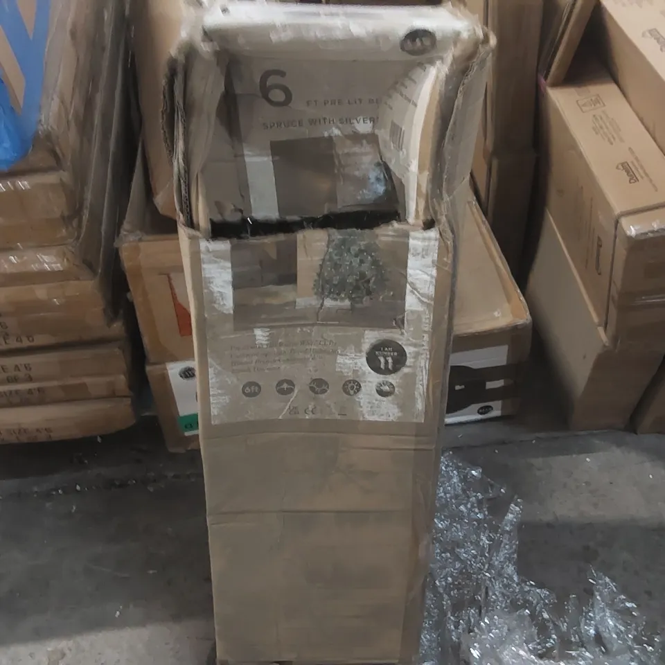 BOXED 6FT PRE LIT ARTIFICIAL SPRUCE CHRISTMAS TREE 