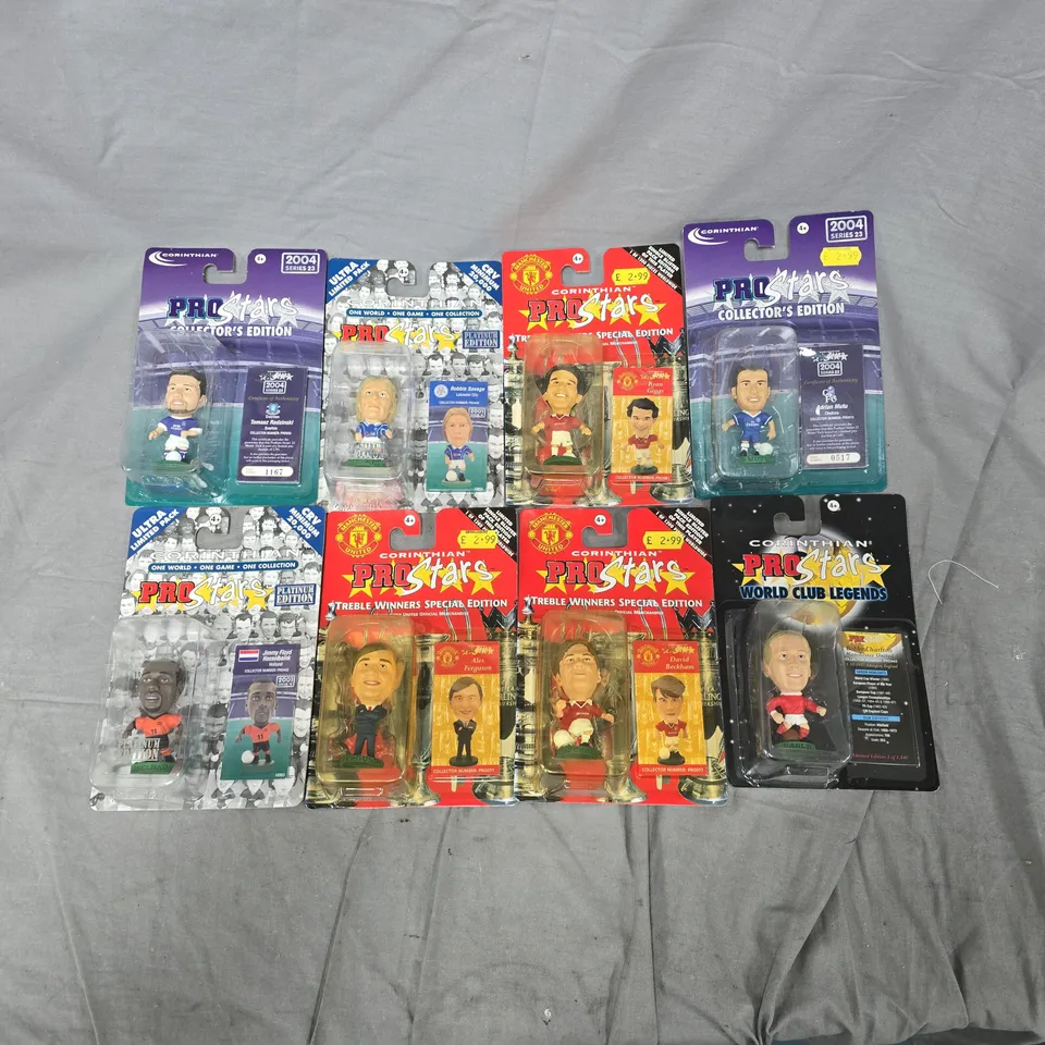 8 SEALED CORINTHIAN PROSTARS COLLECTABLE FIGURINES TO INCLUDE THOMAS RADZINSKI COLLECTORS EDITION, BUBBY CHARLTON LIMITED EDITION, JIMMY FLOYD HASSELBANK PLATINUM EDITION, ETC