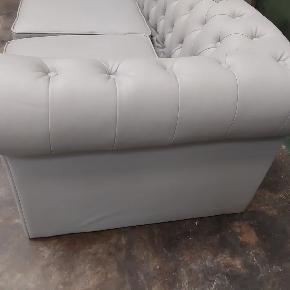 DESIGNER TWO SEATER CHESTERFIELD SOFA GREY LEATHER 