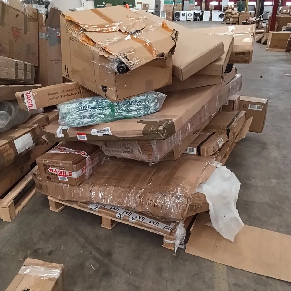 PALLET OF ASSORTED, INCOMPLETE FURNITURE PARTS AND PIECES 