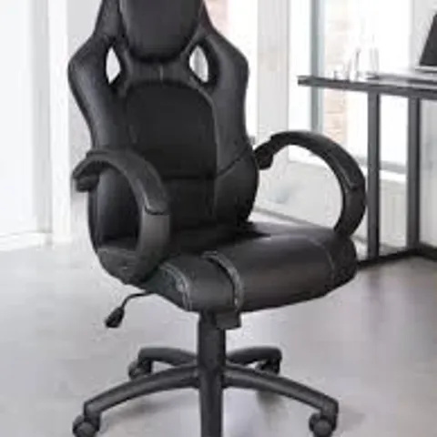 BOXED DAYTONA FAUX LEATHER RACING CHAIR BLACK