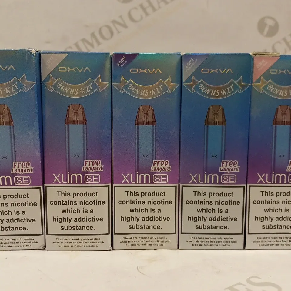 BOX OF 5 OXVA XLIM SE KITS IN ASSORTED COLOURS TO INCLUDE BLACK, SPACE GREY. GALAXY, PURPLE SILVER, ROSE GOLD 