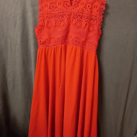 COAST CURVE LACE BODICE DOUBLE GEORGETTE MIIDI DRESS - RED