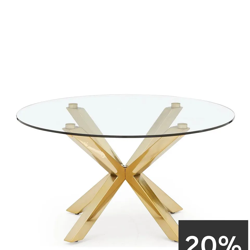 BOXED CHOPSTICK GLASS AND BRASS COFFEE TABLE