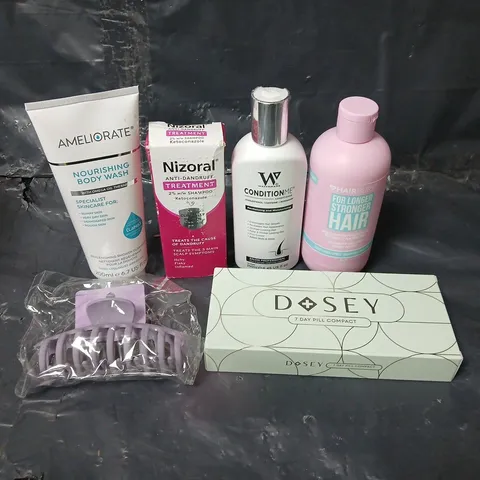 APPROXIMATEY 20 ASSORTED HEALTH AND BEAUTY PRODUCTS TO INCLUDE DOSEY PILL ORGANISER, HAIR BURST CONDITIONER AND NIZORAL SHAMPOO