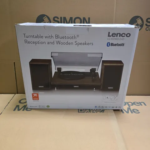 BOXED LENCO LS-100WD V2 BELT DRIVE TURNTABLE WITH WOODEN SPEAKERS