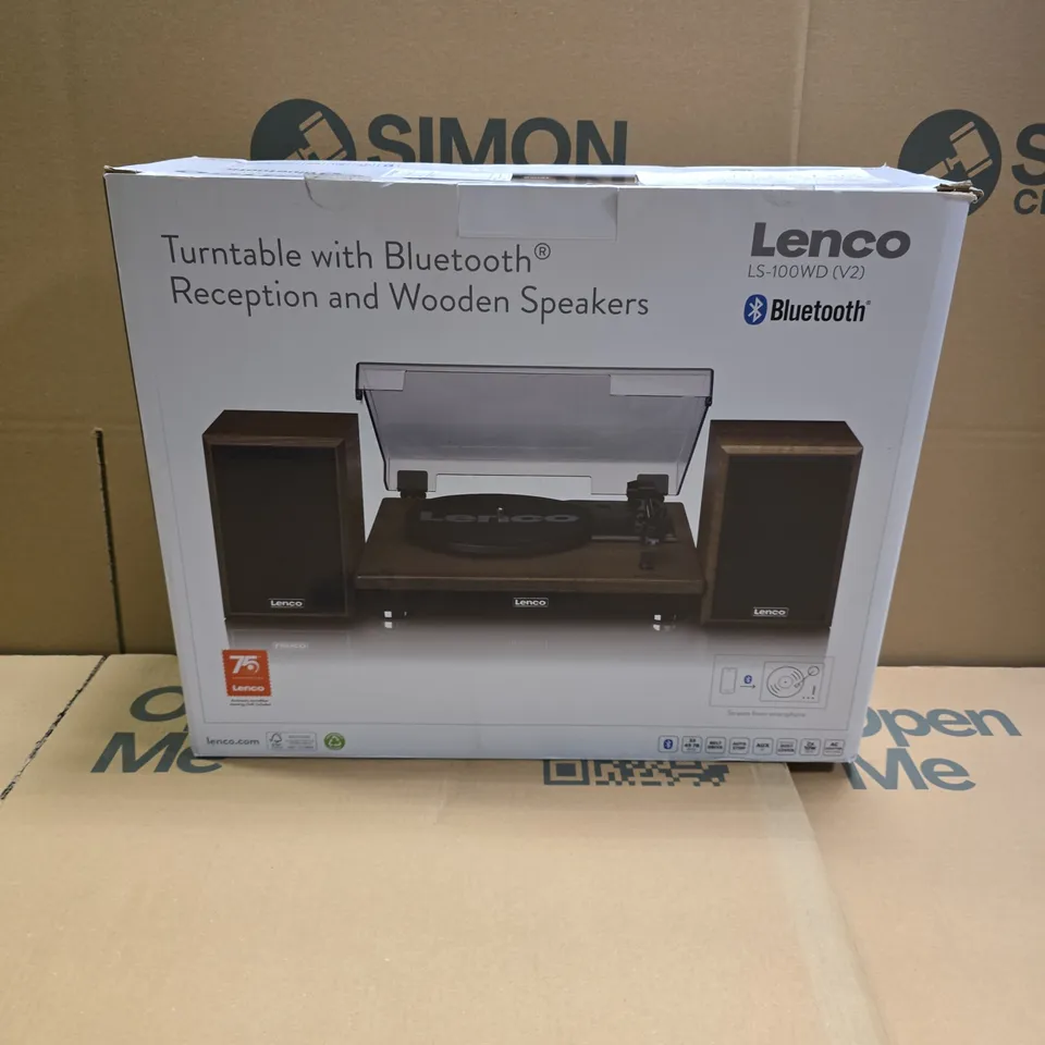 BOXED LENCO LS-100WD V2 BELT DRIVE TURNTABLE WITH WOODEN SPEAKERS
