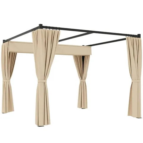 BOXED OUTSUNNY 3X3M METAL RETRACTABLE PERGOLA WITH CURTAINS - BEIGE (1 BOX)