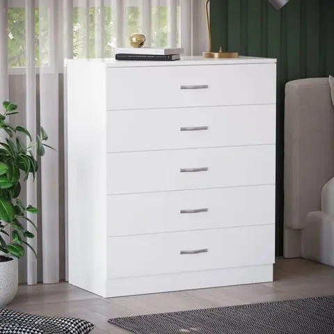 BOXED MAYBERY 5 DRAWER 75CM W CHEST OF DRAWERS - WHITE (1 BOX)