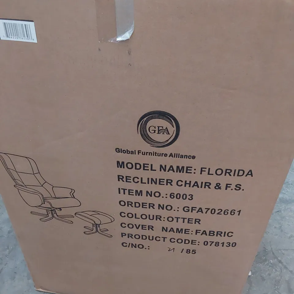 BOXED DESIGNER FLORIDA RECLINING EASY CHAIR & FOOTSTOOL OTTER FABRIC 